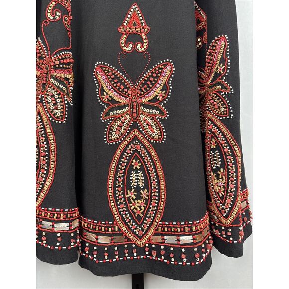 Basil & Maude Beaded Maxi Skirt Womens 10 Black Embellished Butterfly Boho Artsy - Picture 5 of 11